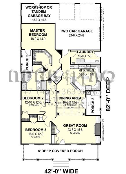 Проект одноэтажного дома с гаражом на две машины в стиле Ранчо S5-205 (1776-00089)
