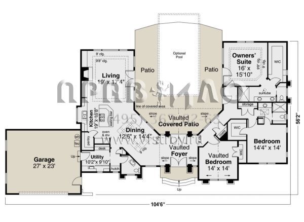 Проект одноэтажного дома с гаражом на две машины в прибрежном стиле S5-237 (035-01014)
