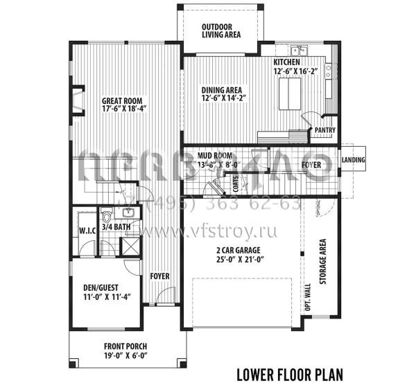 Проект двухэтажного дома с гаражом на две машины в стиле Райт S5-302 (9488-00001)
