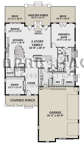 Проект двухэтажного дома с гаражом на три и более машин в современном стиле S5-308 (6849-00083)