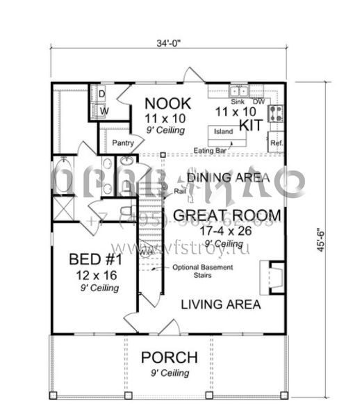 Проект двухэтажного дома без гаража в американском стиле S5-174 (4848-00017)