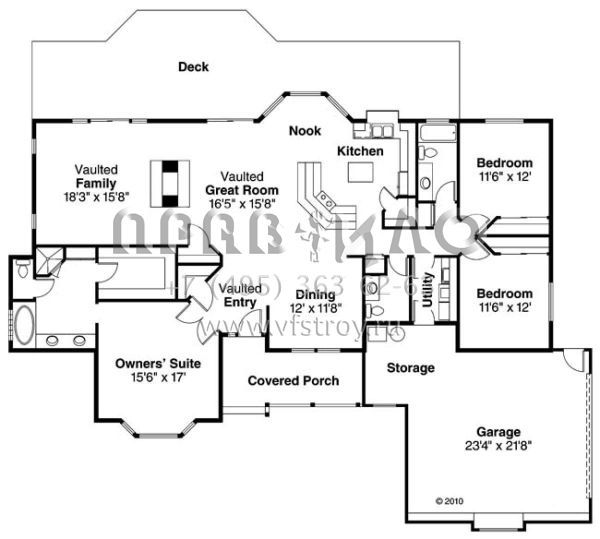 Проект одноэтажного дома с гаражом на две машины в стиле Ранчо S5-204 (035-00593)