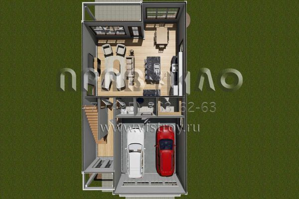 Проект двухэтажного дома с гаражом на две машины в современном стиле S5-197 (4848-00394)