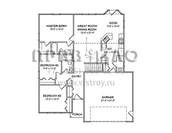 Проект одноэтажного дома с гаражом на две машины в стиле Ранчо S5-124 (849-00050)