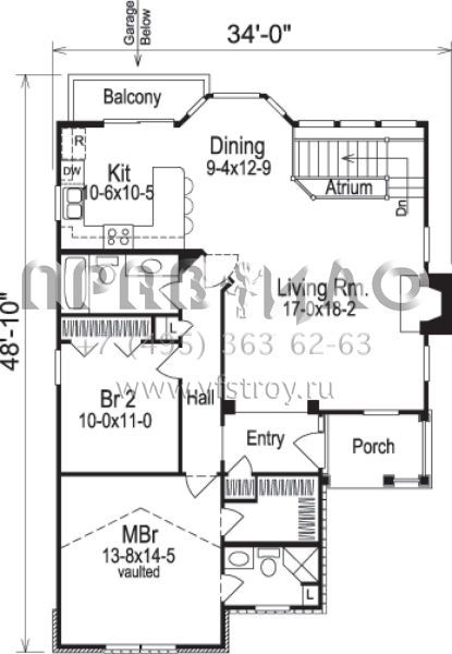 Проект одноэтажного дома с гаражом на одну машину в стиле Ранчо S5-144 (5633-00113)