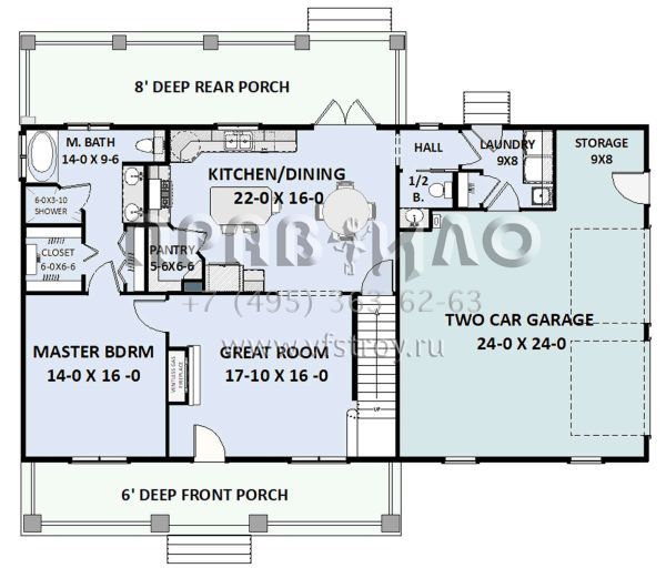 Проект двухэтажного дома с гаражом на две машины в стиле Ранчо S5-175 (1776-00092)