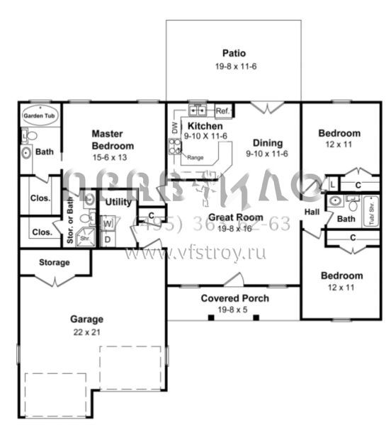 Проект одноэтажного дома с гаражом на две машины в стиле Ранчо S5-132 (348-00014)