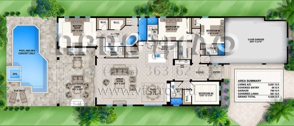 Проект одноэтажного дома с гаражом на три и более машин в прибрежном стиле S5-283 (207-00094)