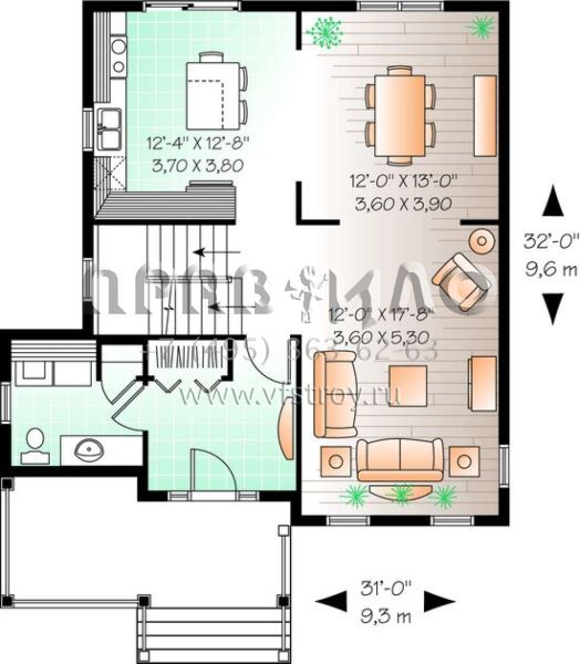 Проект двухэтажного дома без гаража в стиле Ранчо S5-154 (034-00995)