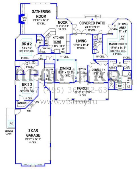 Проект одноэтажного дома с гаражом на три и более машин в стиле Ранчо S5-260 (4766-00166)