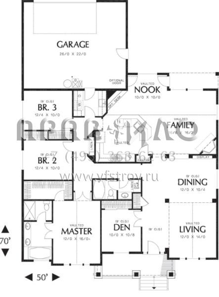 Проект одноэтажного дома с гаражом на две машины в стиле Ранчо S5-206 (2559-00135)
