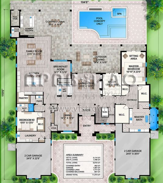 Проект двухэтажного дома с гаражом на три и более машин в прибрежном стиле S5-642 (207-00083)