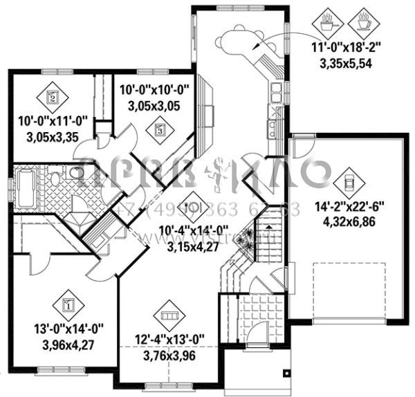 Проект одноэтажного дома с гаражом на одну машину в английском стиле S5-133 (6146-00357)
