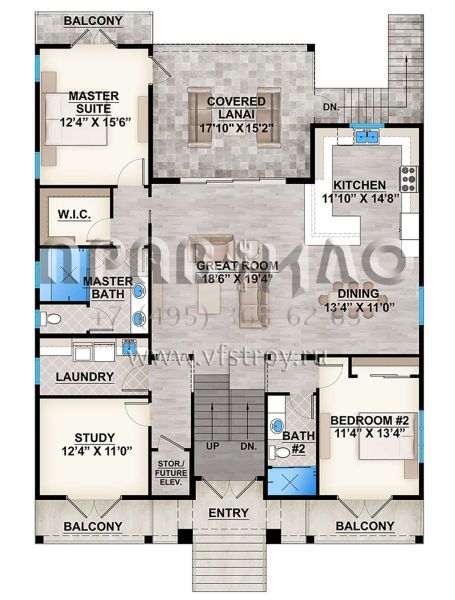 Проект одноэтажного дома с гаражом на две машины в прибрежном стиле S5-179 (207-00085)