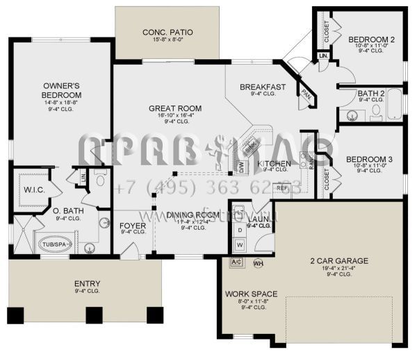 Проект одноэтажного дома с гаражом на две машины в стиле Ранчо S5-166 (3978-00229)
