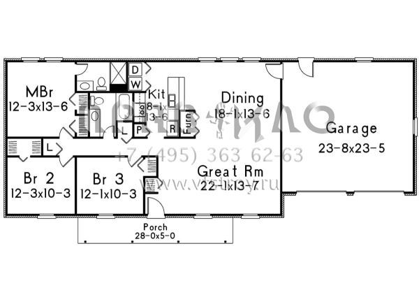 Проект одноэтажного дома с гаражом на две машины в стиле Ранчо S5-130 (5633-00347)