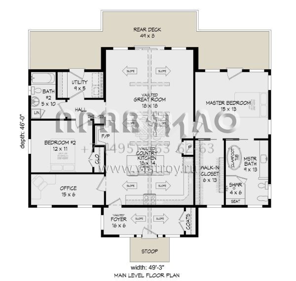 Проект одноэтажного дома без гаража в стиле Ранчо S5-147 (940-00736)