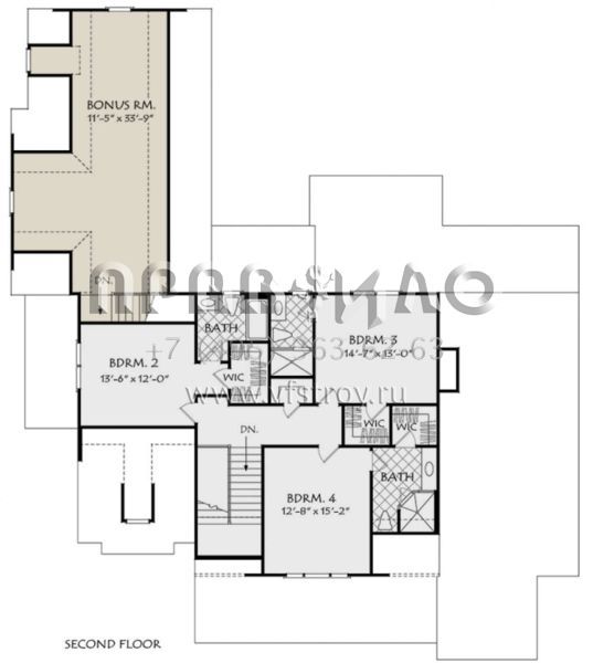 Проект двухэтажного дома с гаражом на три и более машин в стиле Ранчо S5-308 (8594-00016)