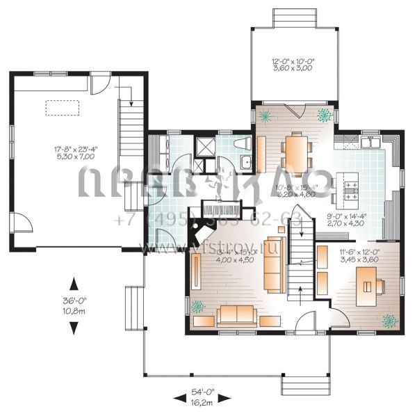 Проект двухэтажного дома с гаражом на одну машину в стиле Ранчо S5-165 (034-01156)