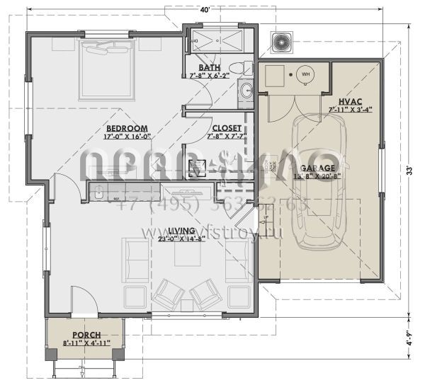Проект одноэтажного дома с гаражом на одну машину в американском стиле S5-75 (425-00025)