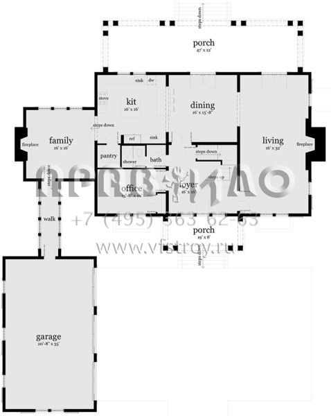 Проект двухэтажного дома с гаражом на три и более машин в стиле Особняк S5-346 (028-00158)