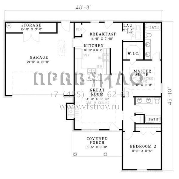 Проект одноэтажного дома с гаражом на две машины в стиле Ранчо S5-99 (110-00378)