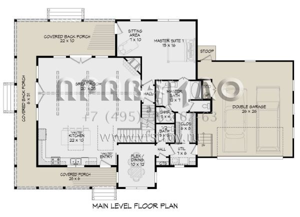 Проект двухэтажного дома с гаражом на две машины в стиле Ранчо S5-256 (940-00319)