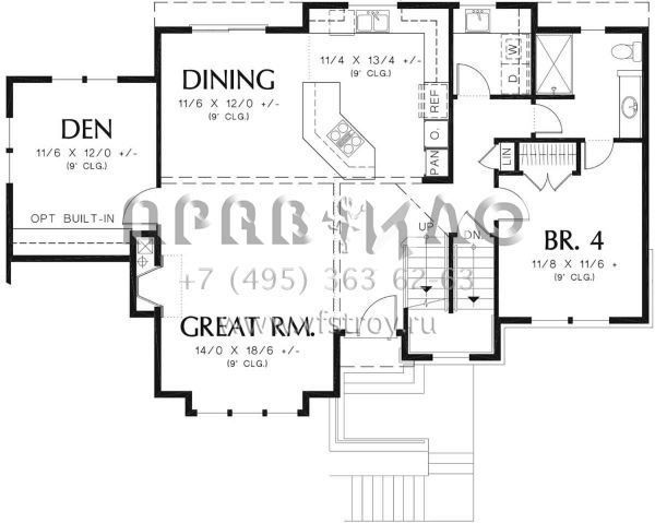 Проект двухэтажного дома с гаражом на две машины в стиле Ранчо S5-206 (2559-00374)