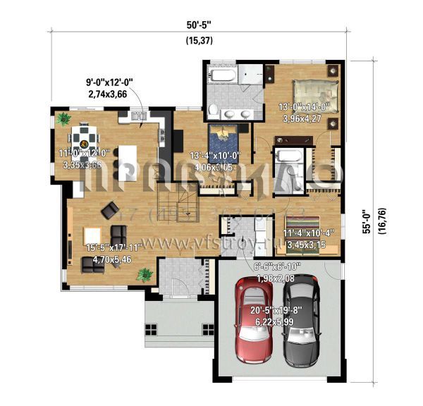 Проект одноэтажного дома с гаражом на две машины в современном стиле S5-152 (6146-00578)