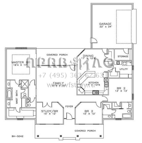 Проект одноэтажного дома с гаражом на две машины в стиле Ранчо S5-224 (6471-00013)