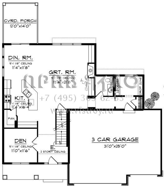 Проект двухэтажного дома с гаражом на три и более машин в американском стиле S5-239 (1020-00129)
