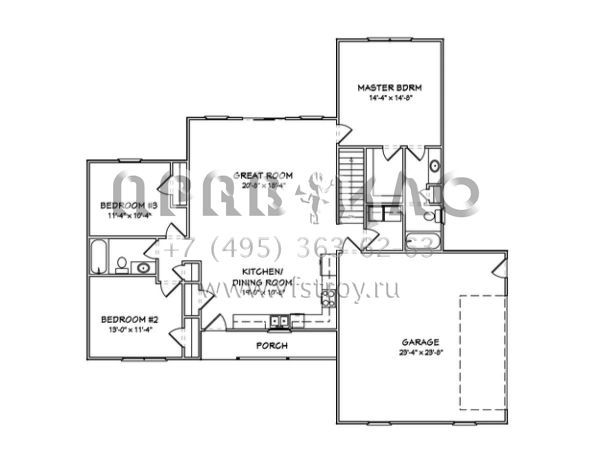 Проект одноэтажного дома с гаражом на две машины в стиле Ранчо S5-138 (849-00082)
