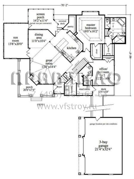 Проект одноэтажного дома с гаражом на три и более машин в стиле Ранчо S5-213 (957-00062)