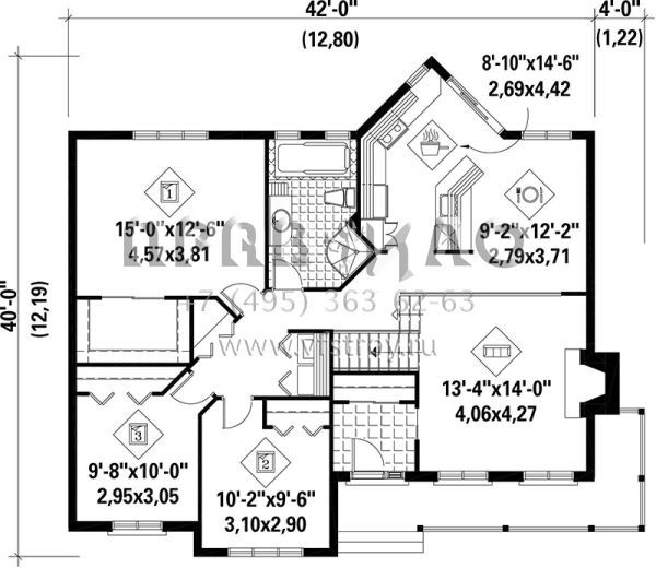 Проект одноэтажного дома без гаража в стиле Ранчо S5-123 (6146-00126)