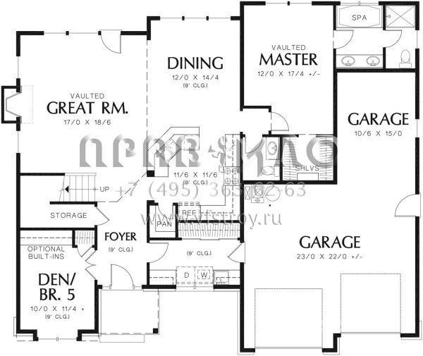 Проект двухэтажного дома с гаражом на три и более машин в английском стиле S5-212 (2559-00372)