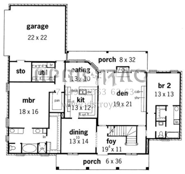 Проект двухэтажного дома с гаражом на две машины в стиле Ранчо S5-278 (9035-00116)