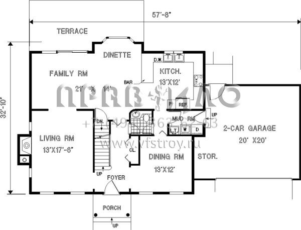 Проект двухэтажного дома с гаражом на две машины в стиле Особняк S5-199 (033-00076)