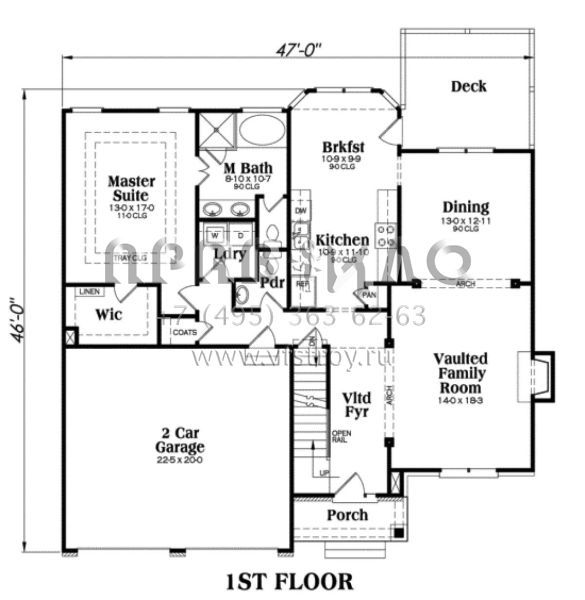 Проект двухэтажного дома с гаражом на две машины в стиле Ранчо S5-188 (009-00037)