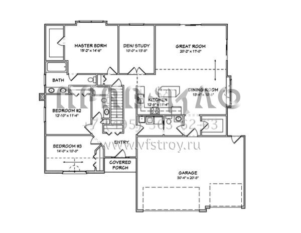 Проект одноэтажного дома с гаражом на три и более машин в стиле Ранчо S5-178 (849-00044)