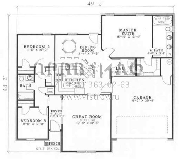 Проект одноэтажного дома с гаражом на две машины в стиле Ранчо S5-136 (110-00286)