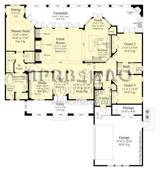 Проект одноэтажного дома с гаражом на две машины в прибрежном стиле S5-209 (8436-00010)