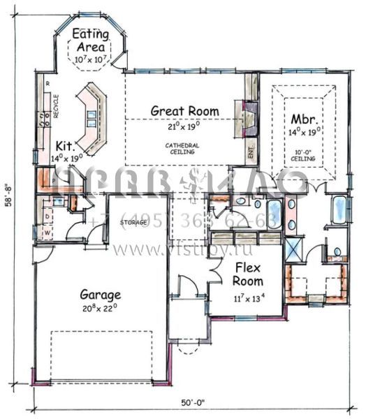 Проект одноэтажного дома с гаражом на две машины в стиле Ранчо S5-157 (402-01383)