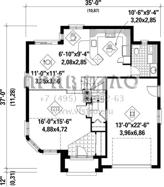 Проект двухэтажного дома с гаражом на одну машину в английском стиле S5-160 (6146-00165)
