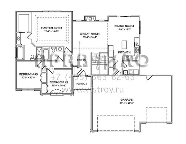 Проект одноэтажного дома с гаражом на три и более машин в стиле Ранчо S5-143 (849-00037)