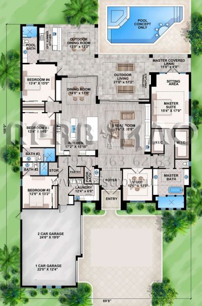 Проект одноэтажного дома с гаражом на три и более машин в современном стиле S5-338 (5565-00105)