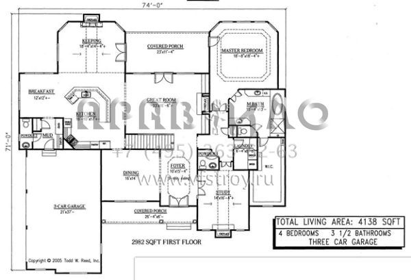 Проект двухэтажного дома с гаражом на три и более машин в американском стиле S5-384 (286-00004)