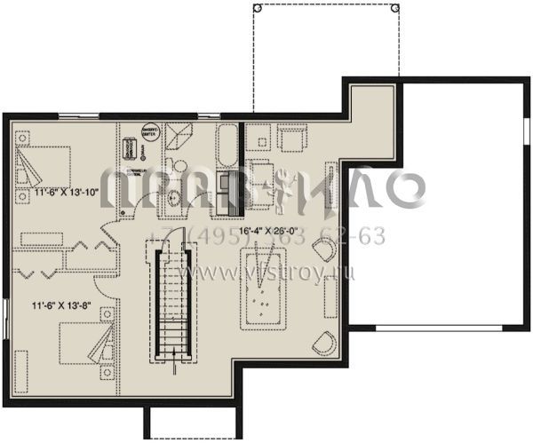Проект одноэтажного дома с гаражом на одну машину в американском стиле S5-115 (034-01142)
