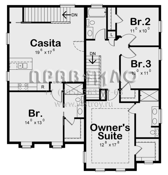 Проект двухэтажного дома с гаражом на две машины в американском стиле S5-233 (402-01598)