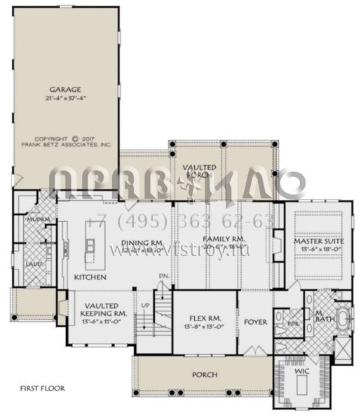 Проект двухэтажного дома с гаражом на три и более машин в стиле Ранчо S5-307 (8594-00014)