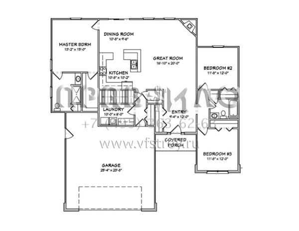 Проект одноэтажного дома с гаражом на две машины в стиле Ранчо S5-159 (849-00033)